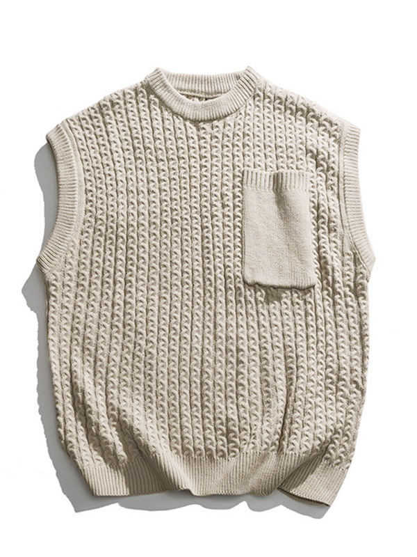 Herren-Strickweste mit Zopfmuster und Tasche vorne-3