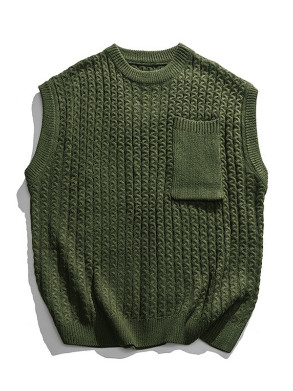Herren-Strickweste mit Zopfmuster und Tasche vorne-4
