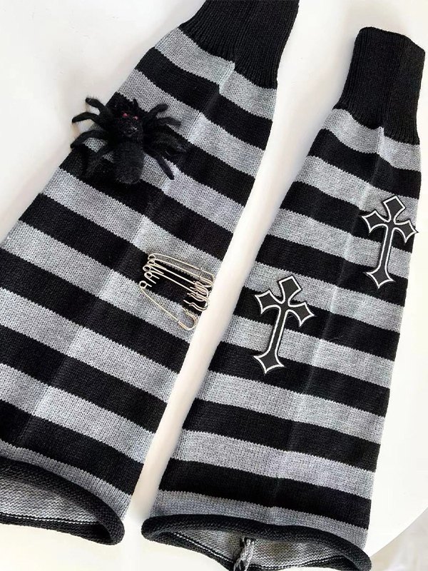 Punk Kreuz gestreifte Beinwärmer-1