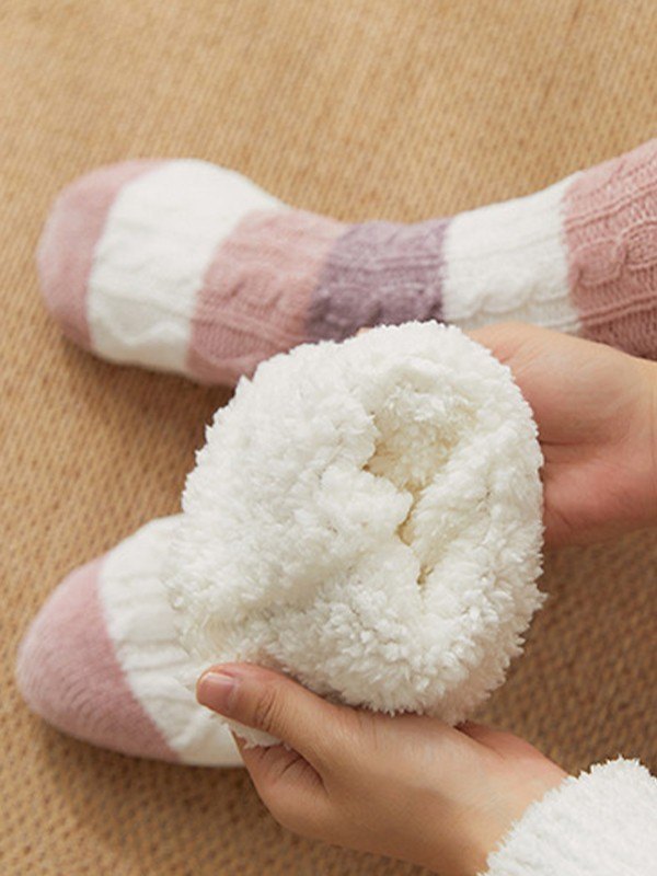 Farbblock gestreifte, mit Fleece gefütterte Socken-3