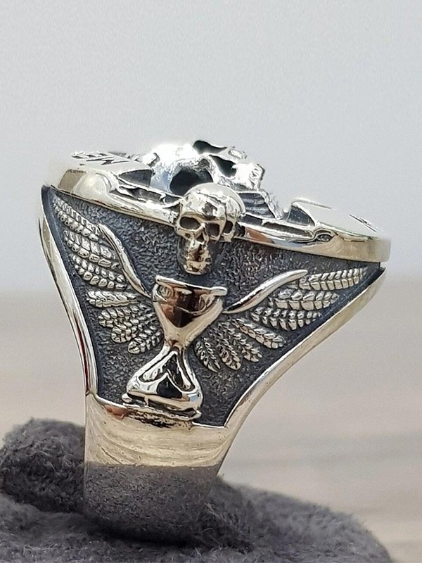 Gravierter Schädel Chunky Dome Ring-3