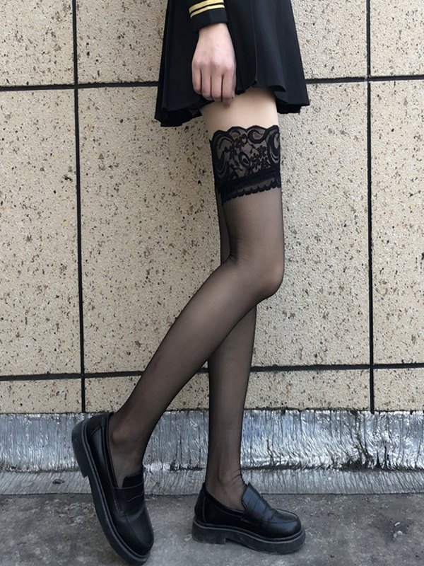 Mesh-Oberschenkelstrümpfe mit Spitzeneinsätzen-3