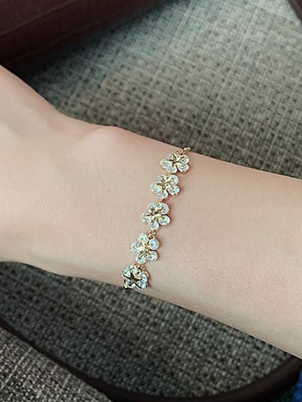 Strass verstellbares goldenes Armband mit Blumenmuster-4