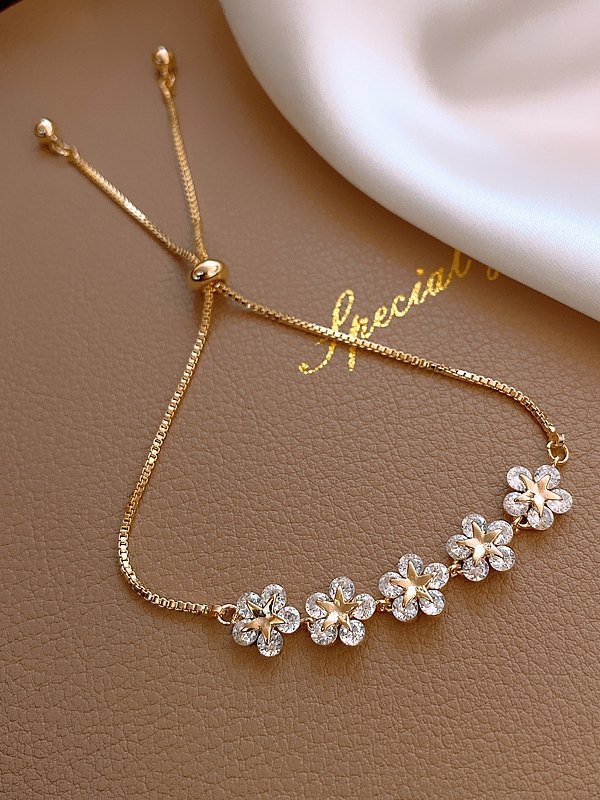 Strass verstellbares goldenes Armband mit Blumenmuster-1