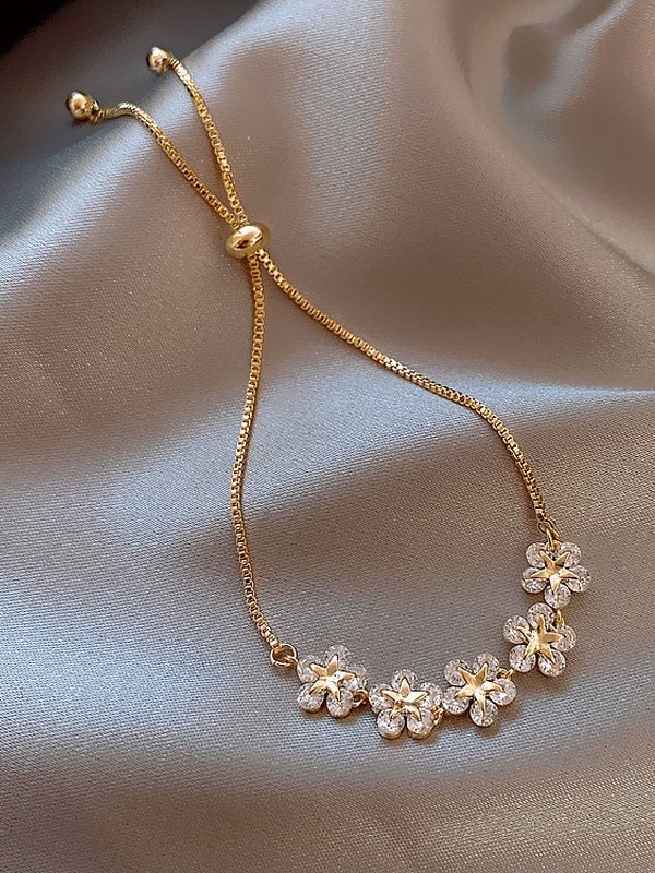Strass verstellbares goldenes Armband mit Blumenmuster-2