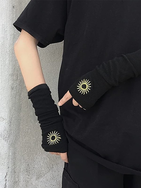 Armstulpen aus Sonnenjacquard in Schwarz-2