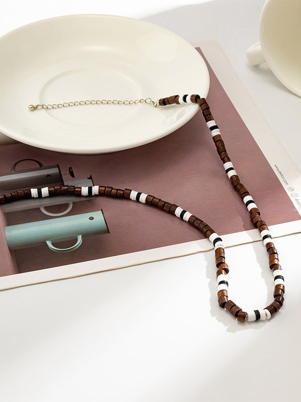 Herren Boho Holzperlen Halskette-1