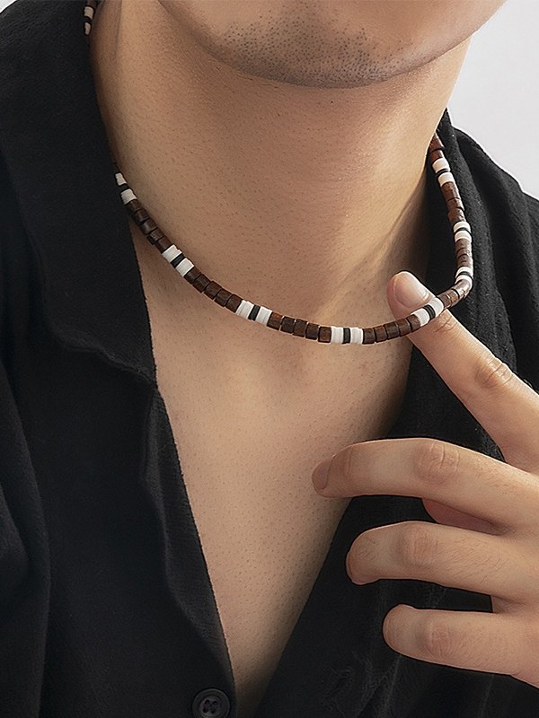 Herren Boho Holzperlen Halskette-3