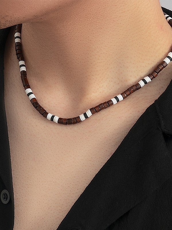 Herren Boho Holzperlen Halskette-2