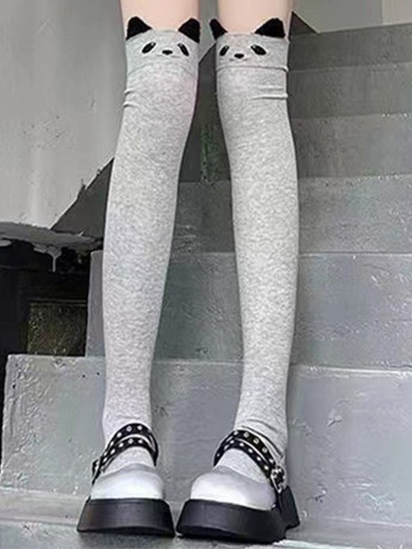 Oberschenkelhohe Socken mit Cartoon-Muster-1