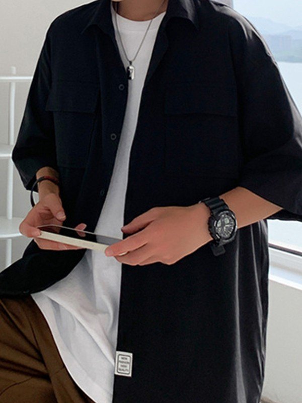 Kurzärmliges Hemd mit geknöpfter Fronttasche für Herren-2