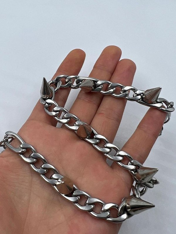 Herren Punk Stud Kette Halskette-4