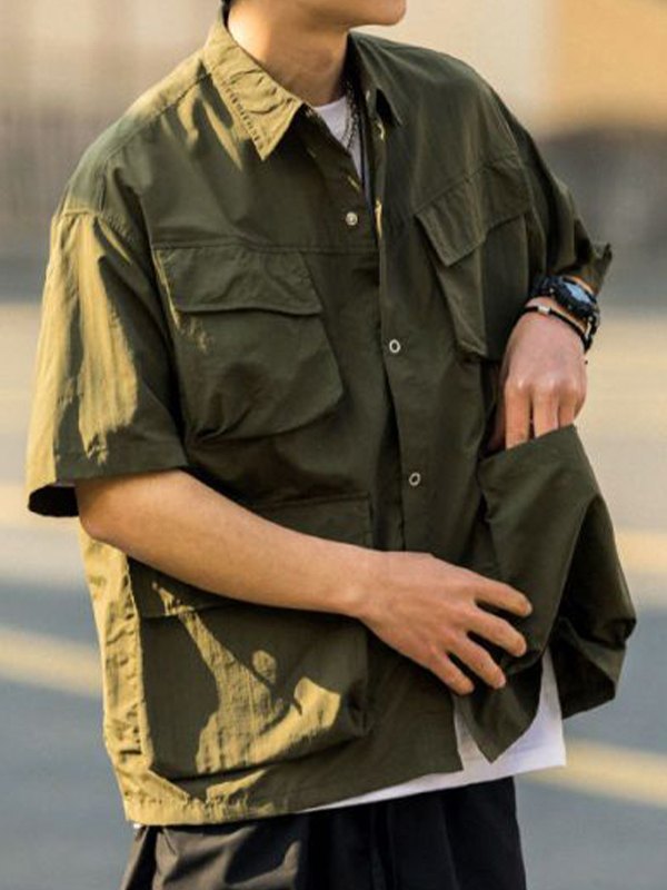 Kurzärmliges Cargo-Shirt mit Vintage-Tasche für Herren-1