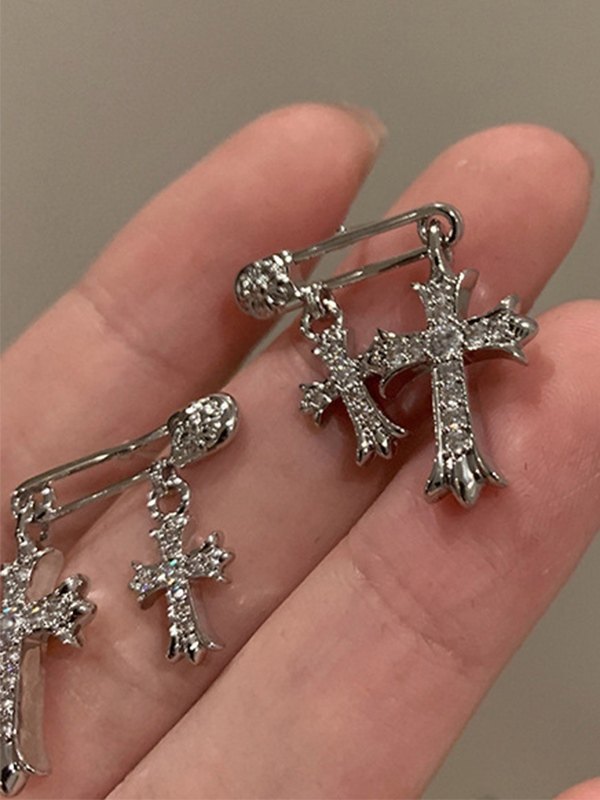 Sicherheitsnadel-Strass-Kreuz-Charme-Ohrringe-1