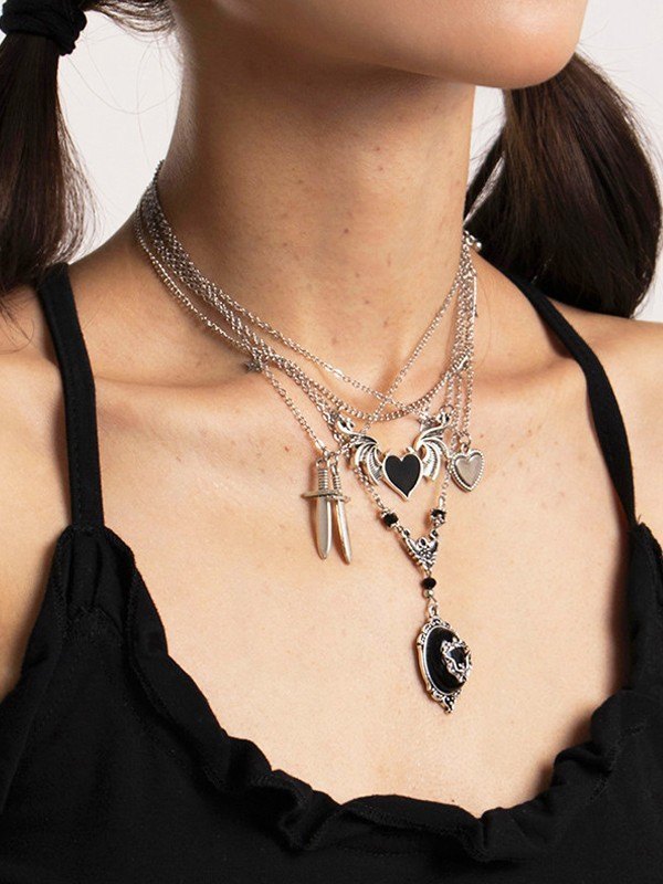 5-teiliges Punk-Halsketten-Set mit gemischten Anhängern-2