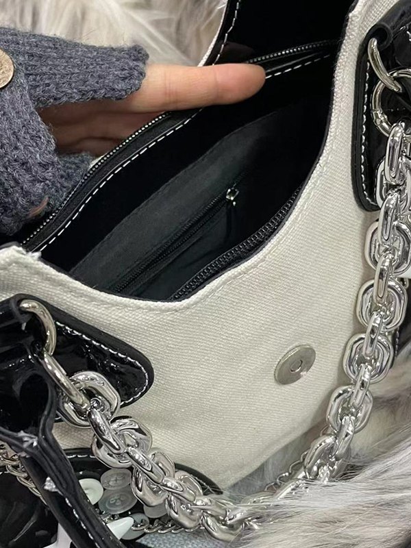 Sternkette verschönert Patchwork-Schultertasche mit Schnalle-3