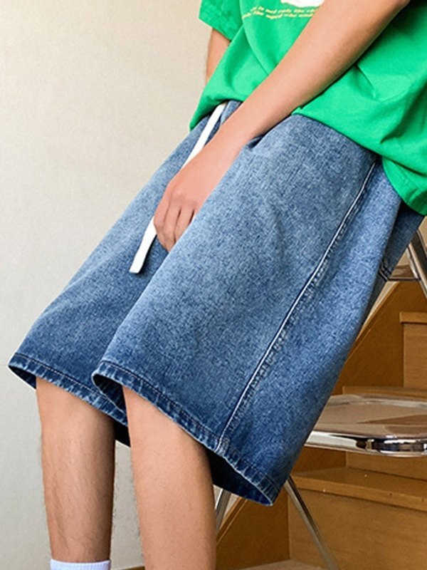 Locker geschnittene Denim-Shorts für Herren in Basic-Waschung-4