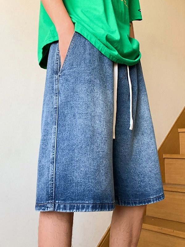 Locker geschnittene Denim-Shorts für Herren in Basic-Waschung-2