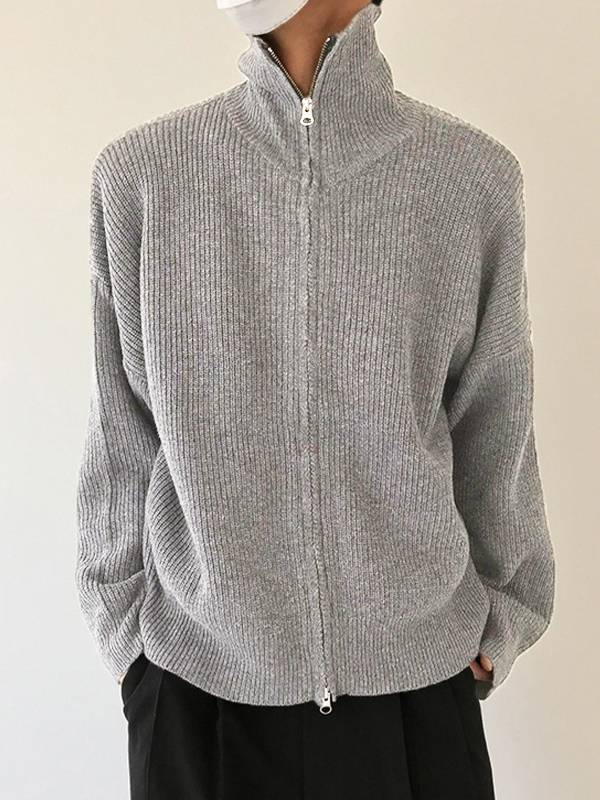Einfarbiger Herren-Cardigan mit Reißverschluss-1
