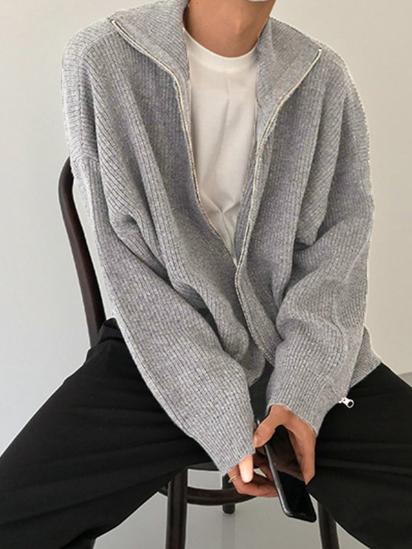 Einfarbiger Herren-Cardigan mit Reißverschluss-2