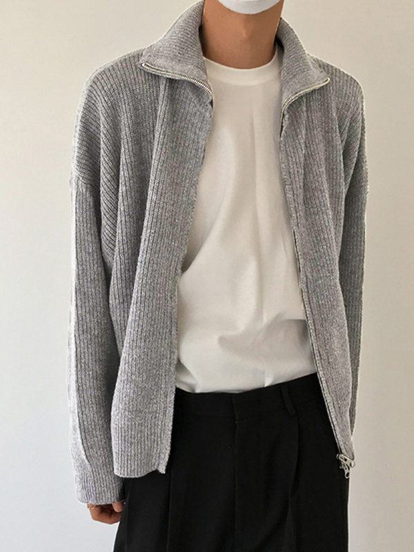 Einfarbiger Herren-Cardigan mit Reißverschluss-5