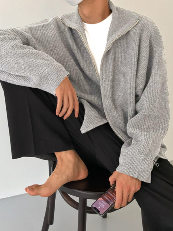Einfarbiger Herren-Cardigan mit Reißverschluss-4