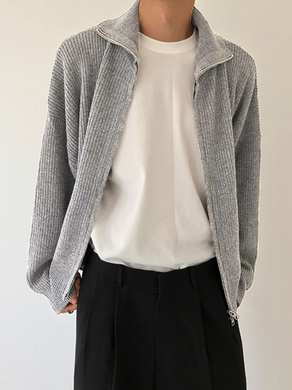 Einfarbiger Herren-Cardigan mit Reißverschluss-3