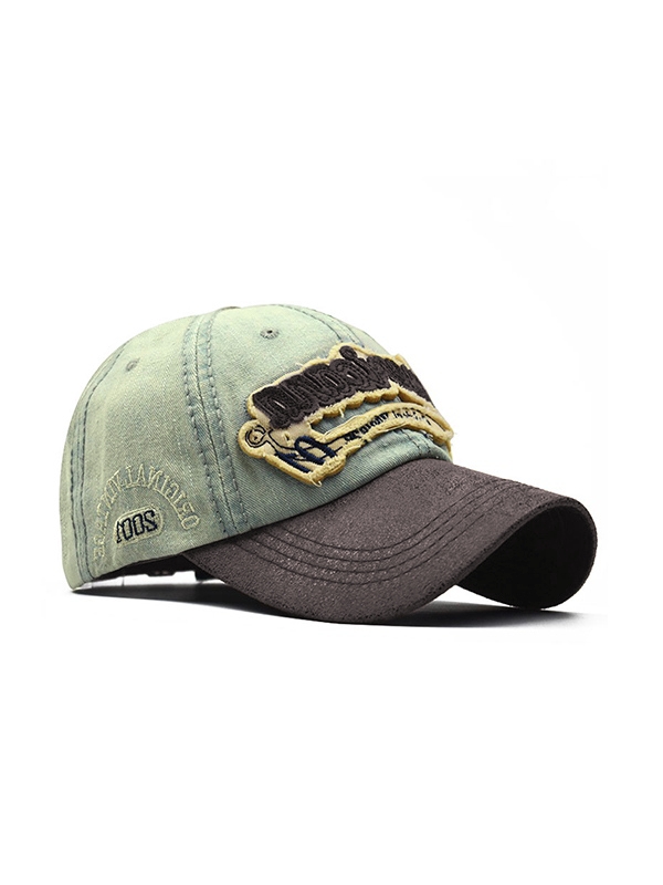 Mit Buchstaben bestickte Distressed-Denim-Baseballkappe-1
