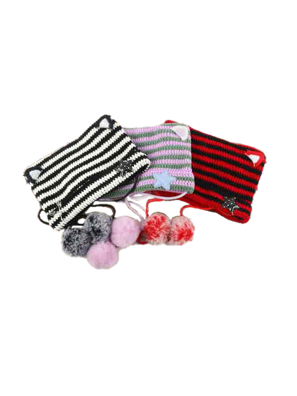 Gestreifte Beanie-Mütze im Katzen-Design-1