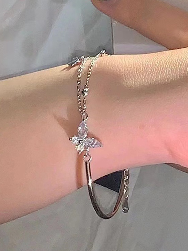 Doppellagiges Schmetterlings-Charm-Kettenarmband-5
