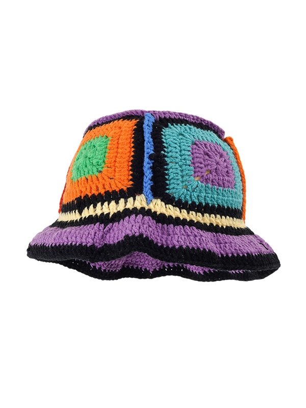 Kontrastfarbene Strickmütze mit quadratischem Design-1
