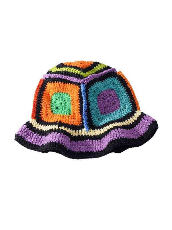 Kontrastfarbene Strickmütze mit quadratischem Design-2