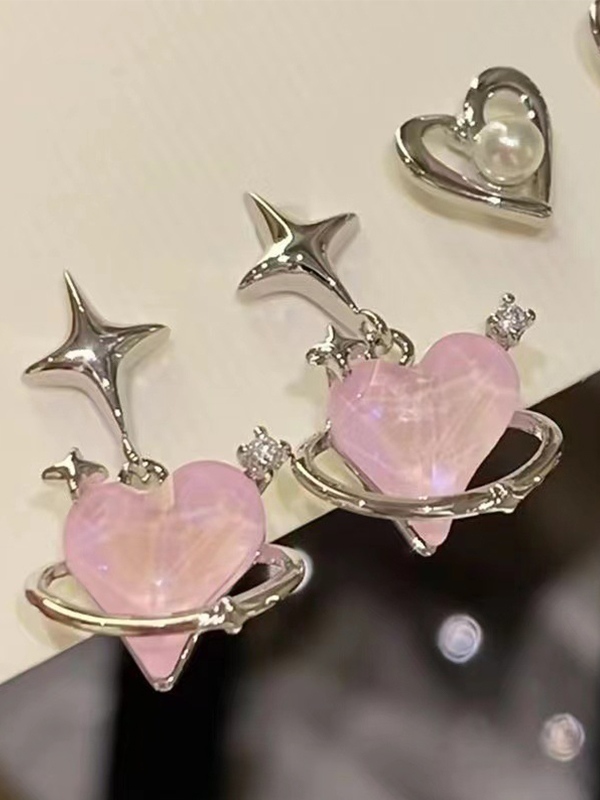 6 Stück Herz-Stern-Perlen-Diamant-Dekor-Ohrstecker-3