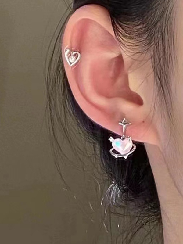 6 Stück Herz-Stern-Perlen-Diamant-Dekor-Ohrstecker-2