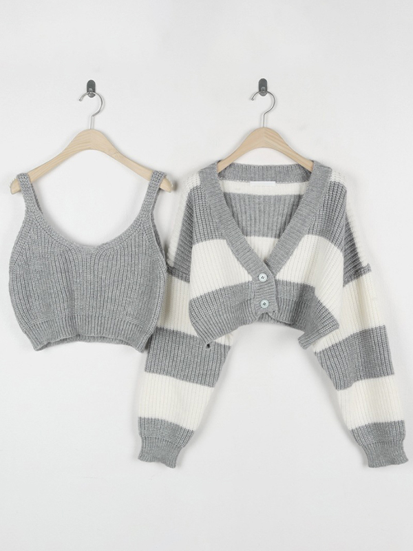 Kurzer Strick-Cardigan mit Streifen-Spleißmuster-1