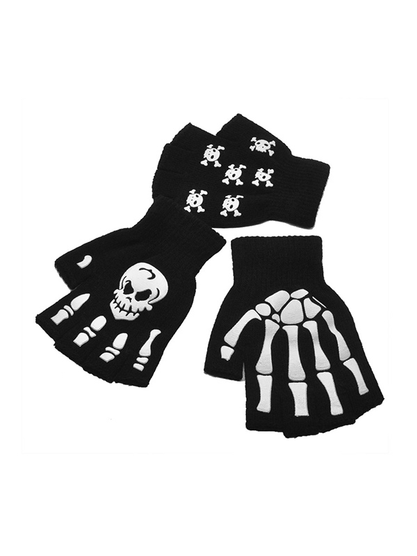Halbfinger-Handschuhe mit leuchtendem Totenkopf-Print für Halloween-1