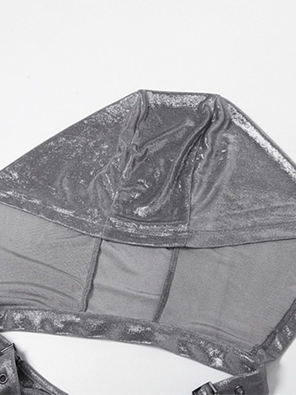 Neckholder-Weste mit metallischer Ösenschnalle und Kapuze-6