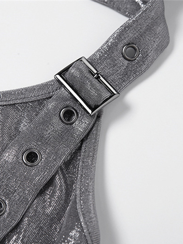 Neckholder-Weste mit metallischer Ösenschnalle und Kapuze-7
