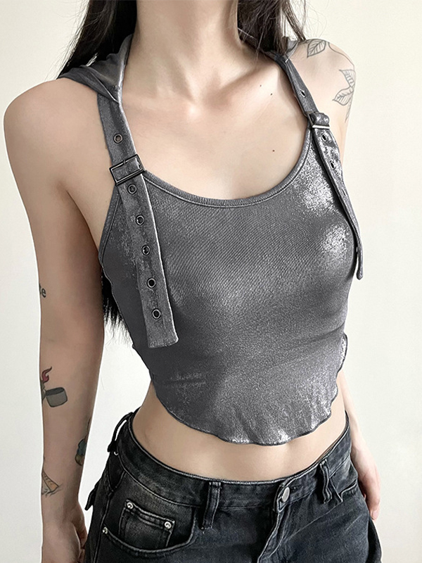 Neckholder-Weste mit metallischer Ösenschnalle und Kapuze-1