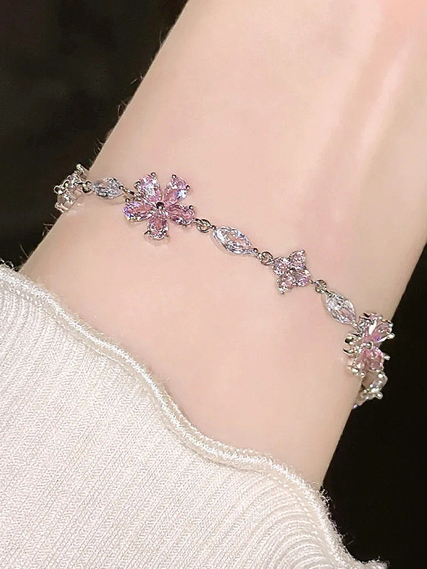 Verstellbares Armband mit rosa glitzernden Blumen-1
