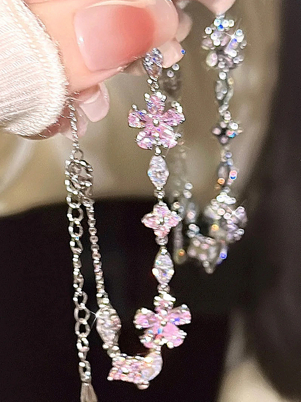 Verstellbares Armband mit rosa glitzernden Blumen-2