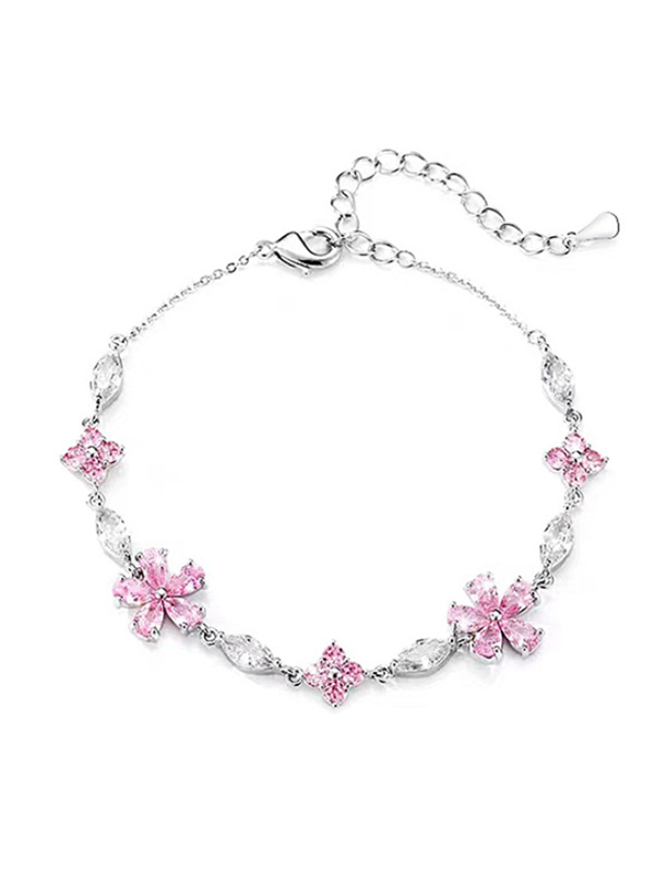 Verstellbares Armband mit rosa glitzernden Blumen-4