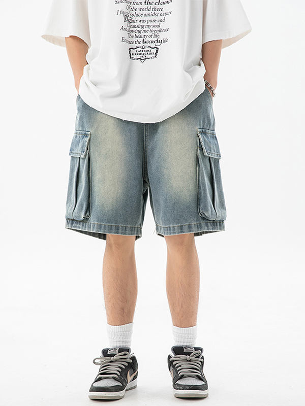 Jeansshorts im Washed-Distressed-Look für Herren-1