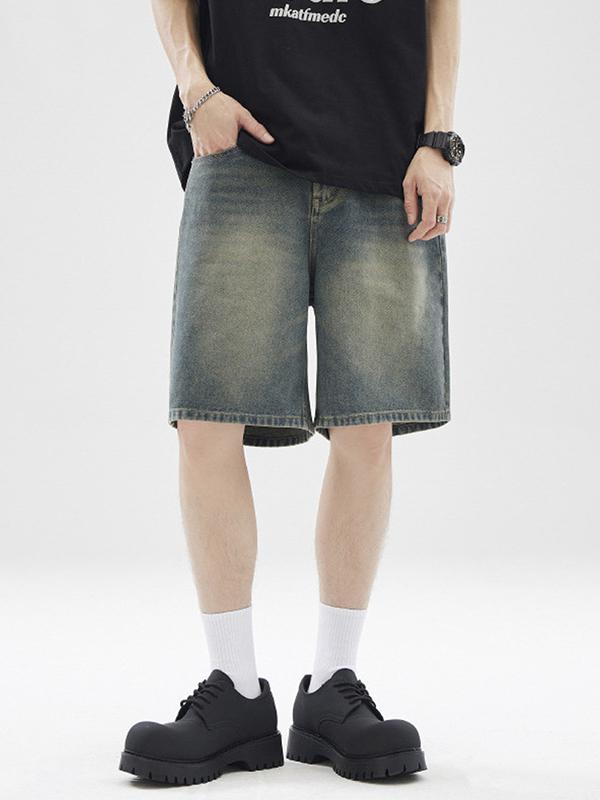 Lockere, lässige Jeansshorts für Herren mit Buchstabendruck-1