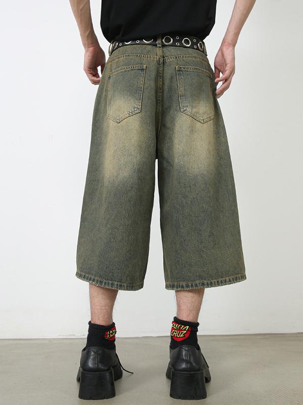 Lockere, lässige Jeansshorts für Herren mit Spinnen-Print-2