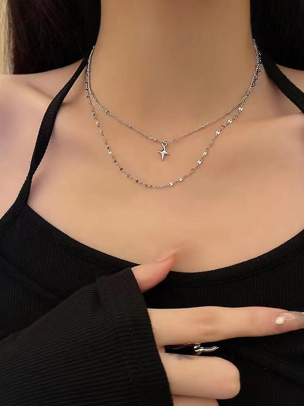 Doppellagige schlichte Halskette mit Stern-4
