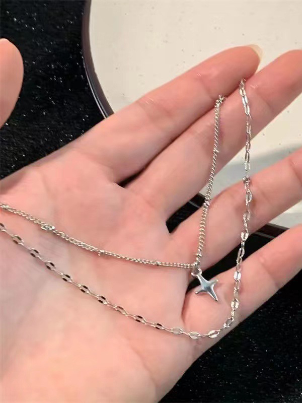 Doppellagige schlichte Halskette mit Stern-1