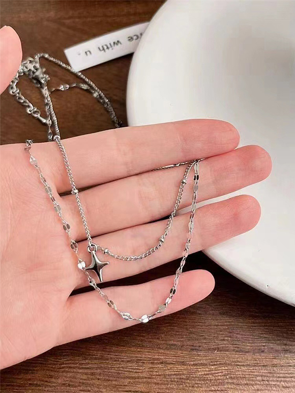 Doppellagige schlichte Halskette mit Stern-2