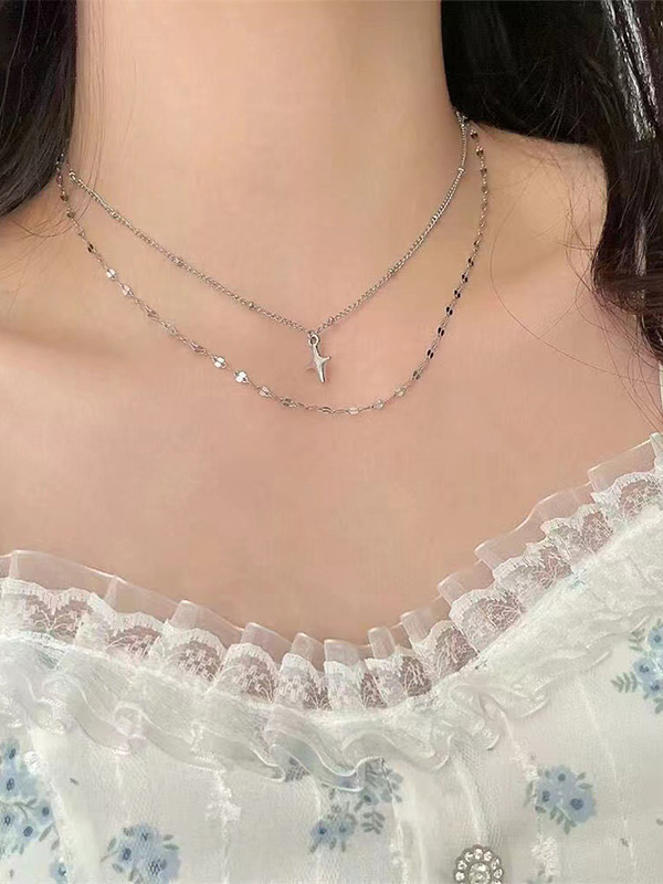 Doppellagige schlichte Halskette mit Stern-3